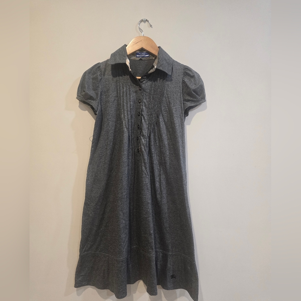 Burberry London Gray Collared Baby Doll Dress with Classic Check Pattern